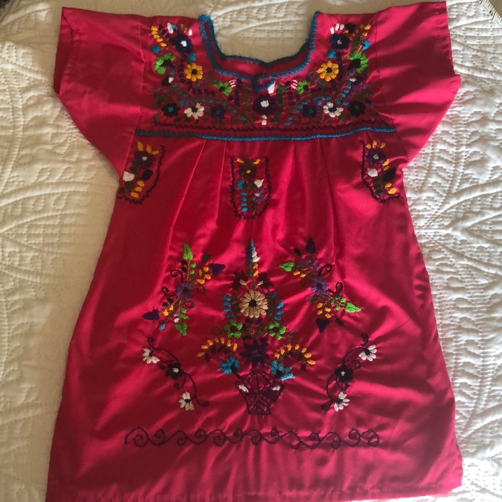 ⭐️bundle 2 for $15⭐️ Authentic Mexican Embroidery Hot Pink Girls Dress